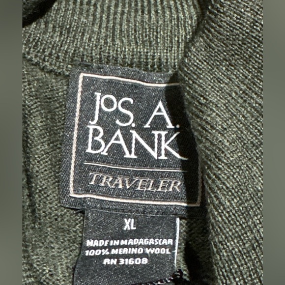 Jos A Bank Merino Wool 1/4 Zip Pullover Sweater Traveler Hunter Green XL - Picture 3 of 4